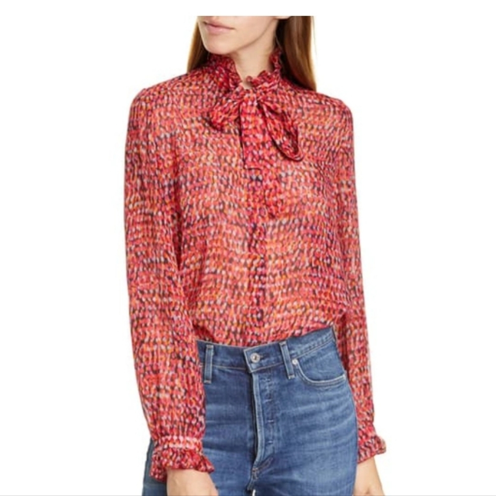 SALONIEmile Silky‎ Button-front Top In Harati Rouge